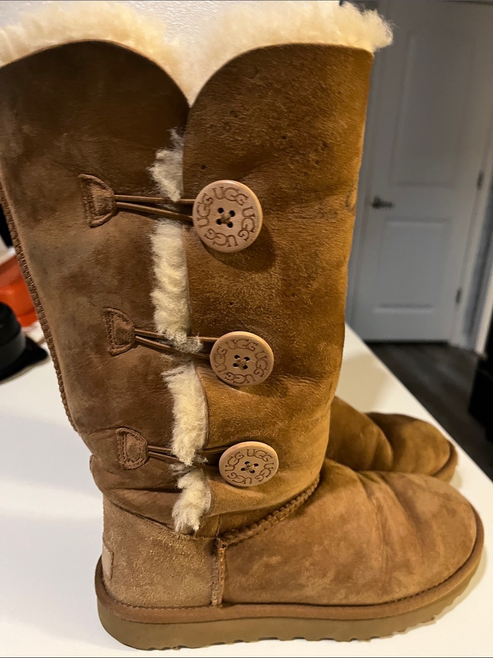 UGG Chestnut Button-Front Shearling Boots